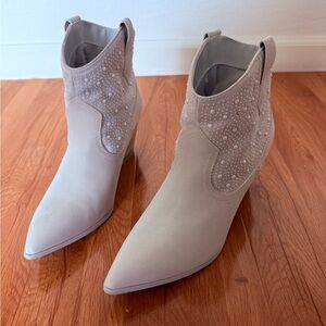 MIA Cream Ankle Booties with Embroidered Design pears wedding engagement booties
